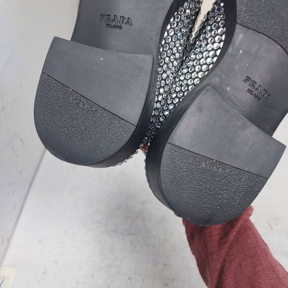 PRADA Rhinestone Embellished Black Loafer - Picture 11 of 12